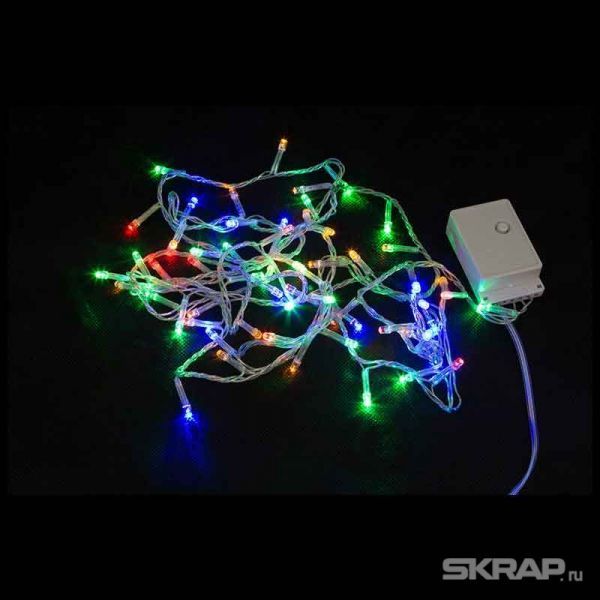 Электрогирлянда LED60-3-MC (60 светодиодных ламп, длина 3м, прозрачный, 8режимов, многоцвет)
