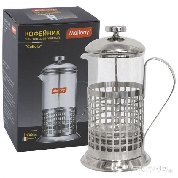 Чайник/кофейник (кофе-пресс), CELLULA, B511-600ML, из жаропрочного стекла, 600 мл, в корп из нерж ст