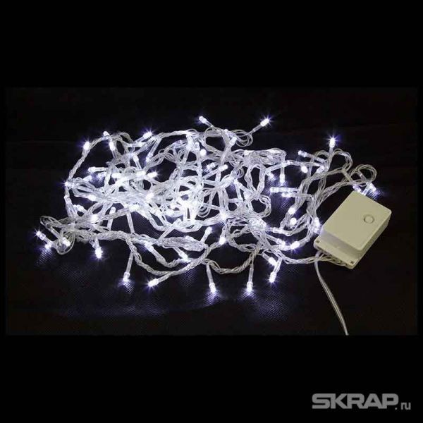 Электрогирлянда LED100-5-W (100 светодиодных ламп, длина 5м, прозрачный, 8режимов, белый)