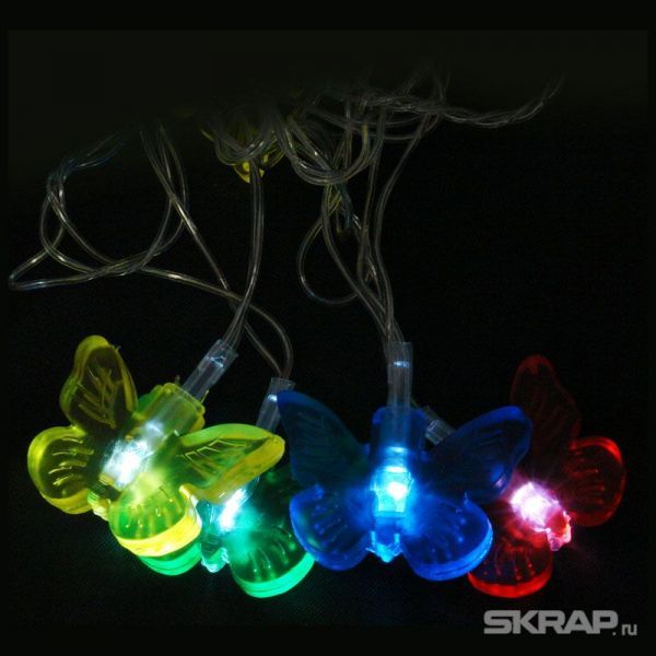 Электрогирлянда "Бабочки" LED-BT-36-3.6-MC (36 светодиодных ламп, длина 3,6м, 8режимов, многоцвет)
