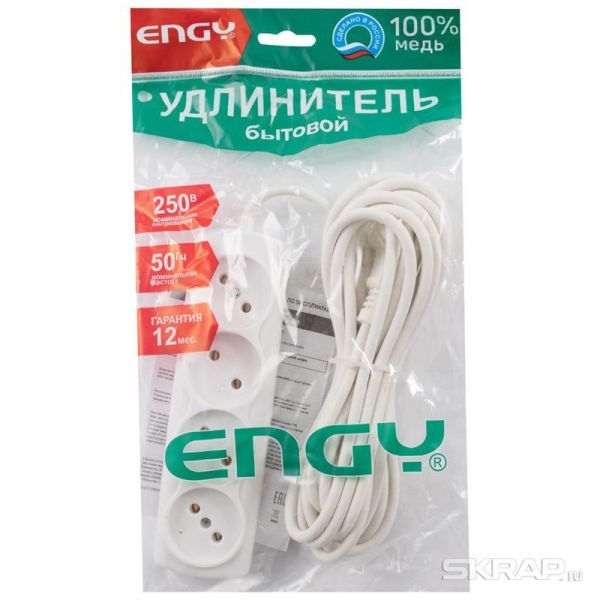 Удлинитель ENGY "Премиум" 5м/4роз. (ПВС 2х0,75)