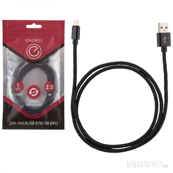 Кабель Energy ET-02 USB/Lightning (для продукции Apple), цвет - черный