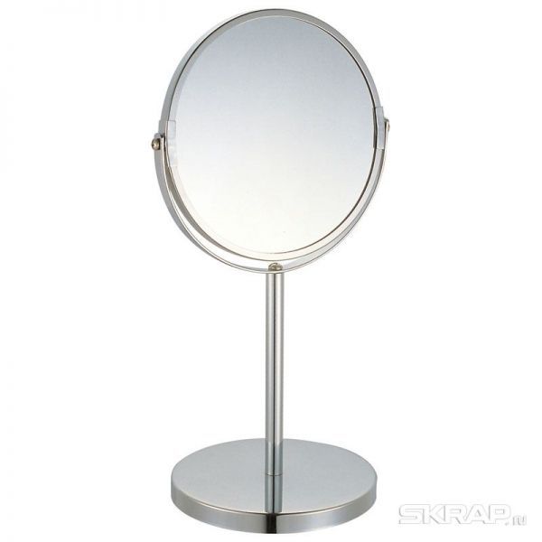 Зеркало косметическое M-1605 двустороннее на ножке (1/Х5, размер:17*17*35см, хром.металл, стекло)