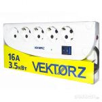 Фильтр сетевой VEKTOR Z, 4 роз. c/з, + 1 роз б/з, 5,0м (3,5кВт, 16А), белый