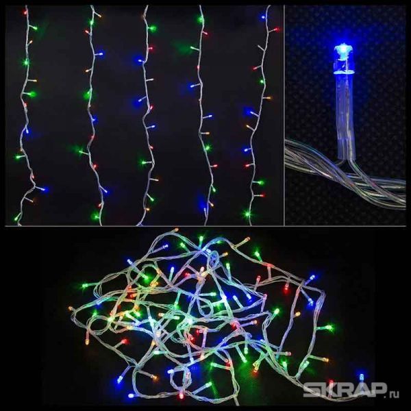 Электрогирлянда LED100-5-MC (100 светодиодных ламп, длина 5м, прозрачный, 8режимов, многоцвет)