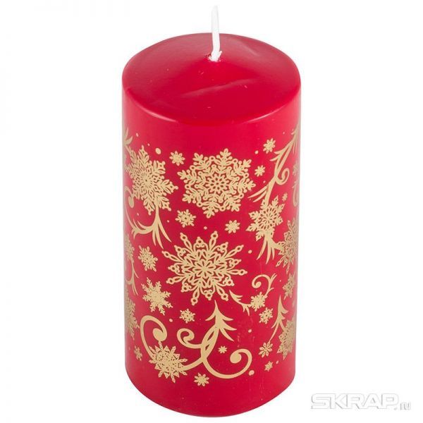 Свеча Deco Christmas 56*120 Зимние узоры-2 (золото на бордовом)