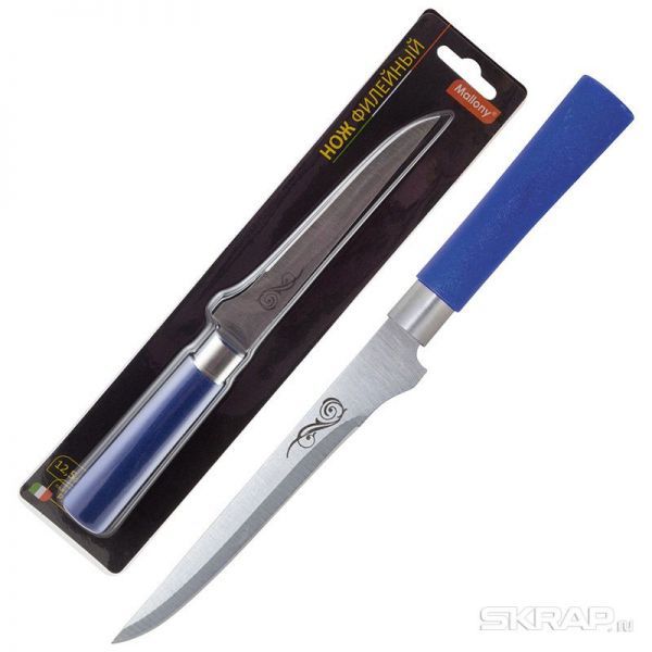 Нож с пластиковой рукояткой MAL-04P-MIX филейный, 12,5 см (цвет: синий, красный, черн)