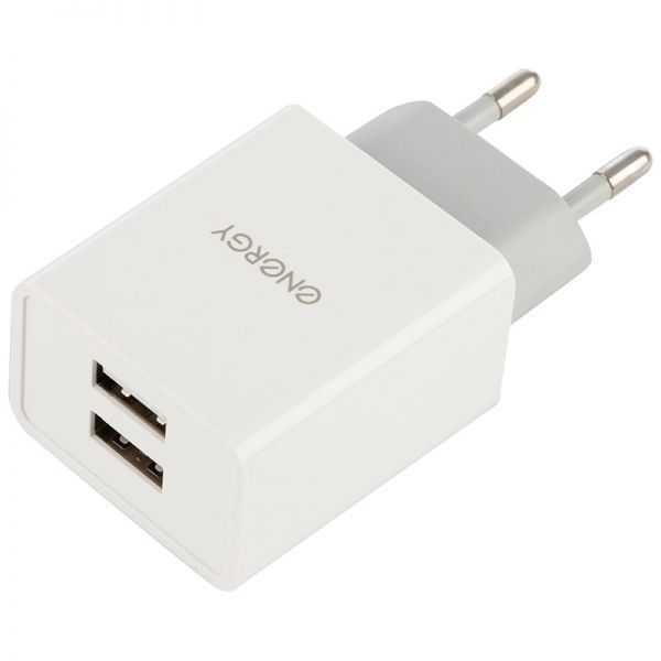 Сетевое зарядное устройство Energy ET-22, 2 USB разъёма, 2,1А, цвет - белый