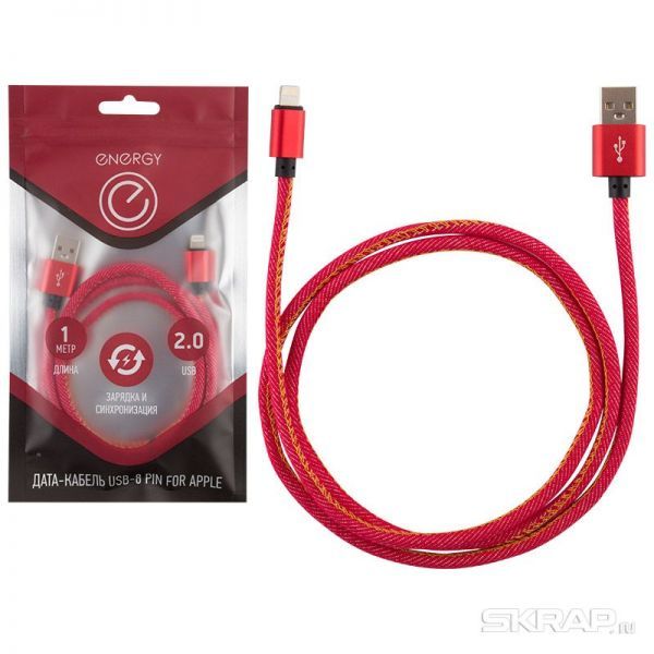 Кабель Energy ET-04 USB/Lightning (для продукции Apple), цвет - красный деним
