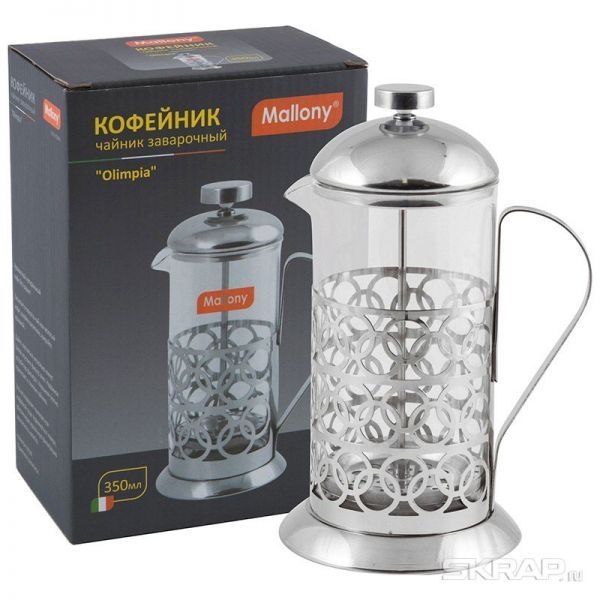 Чайник/кофейник (кофе-пресс), OLIMPIA, T046-350ML, из жаропрочного стекла, 350 мл, в корп из нерж ст